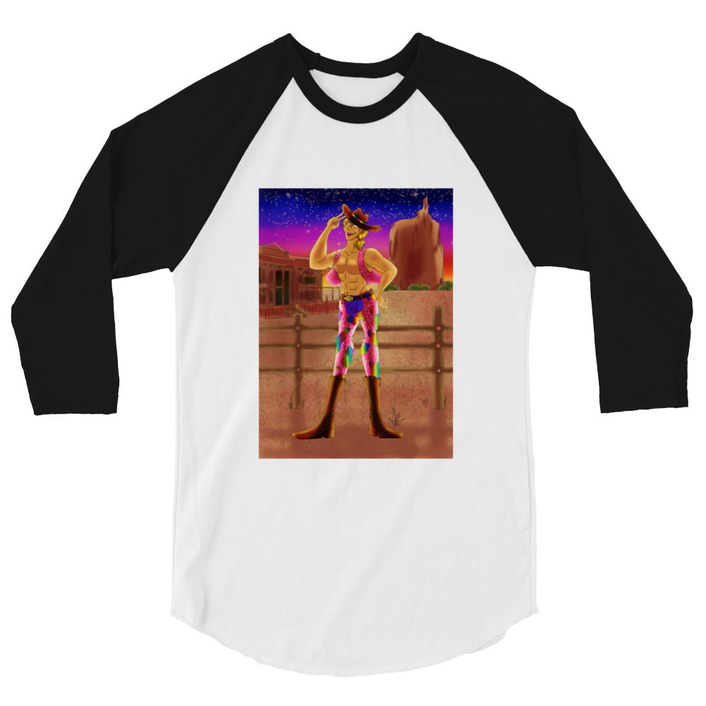 Gay Cowboy At Sunset 3/4 Sleeve Raglan Shirt