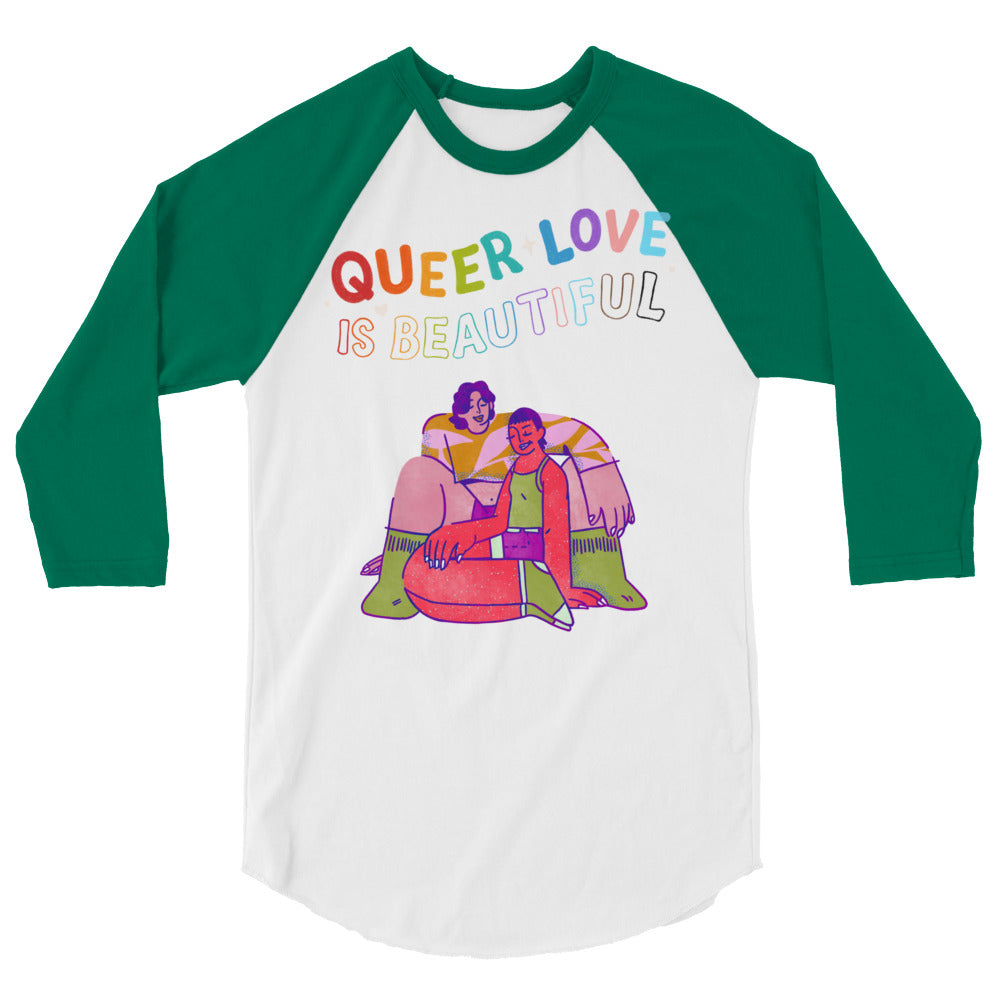 Queer Love Is Beautiful 3/4 Sleeve Raglan Shirt