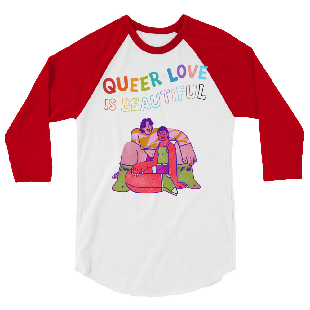 Queer Love Is Beautiful 3/4 Sleeve Raglan Shirt