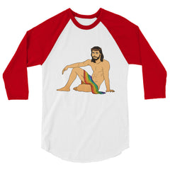 Sexy Gay Jesus 3/4 Sleeve Raglan Shirt
