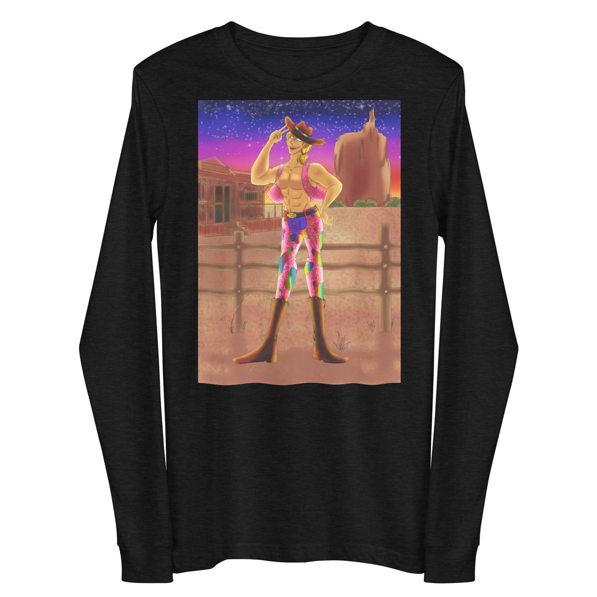 Gay Cowboy At Sunset Unisex Long Sleeve Tee