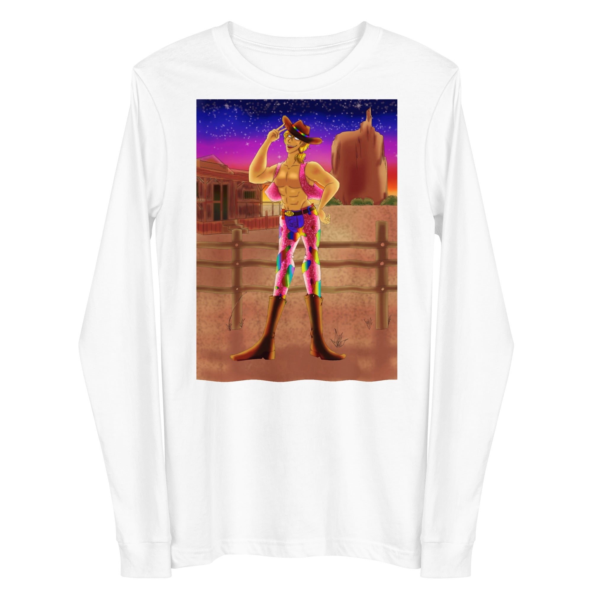 Gay Cowboy At Sunset Unisex Long Sleeve Tee