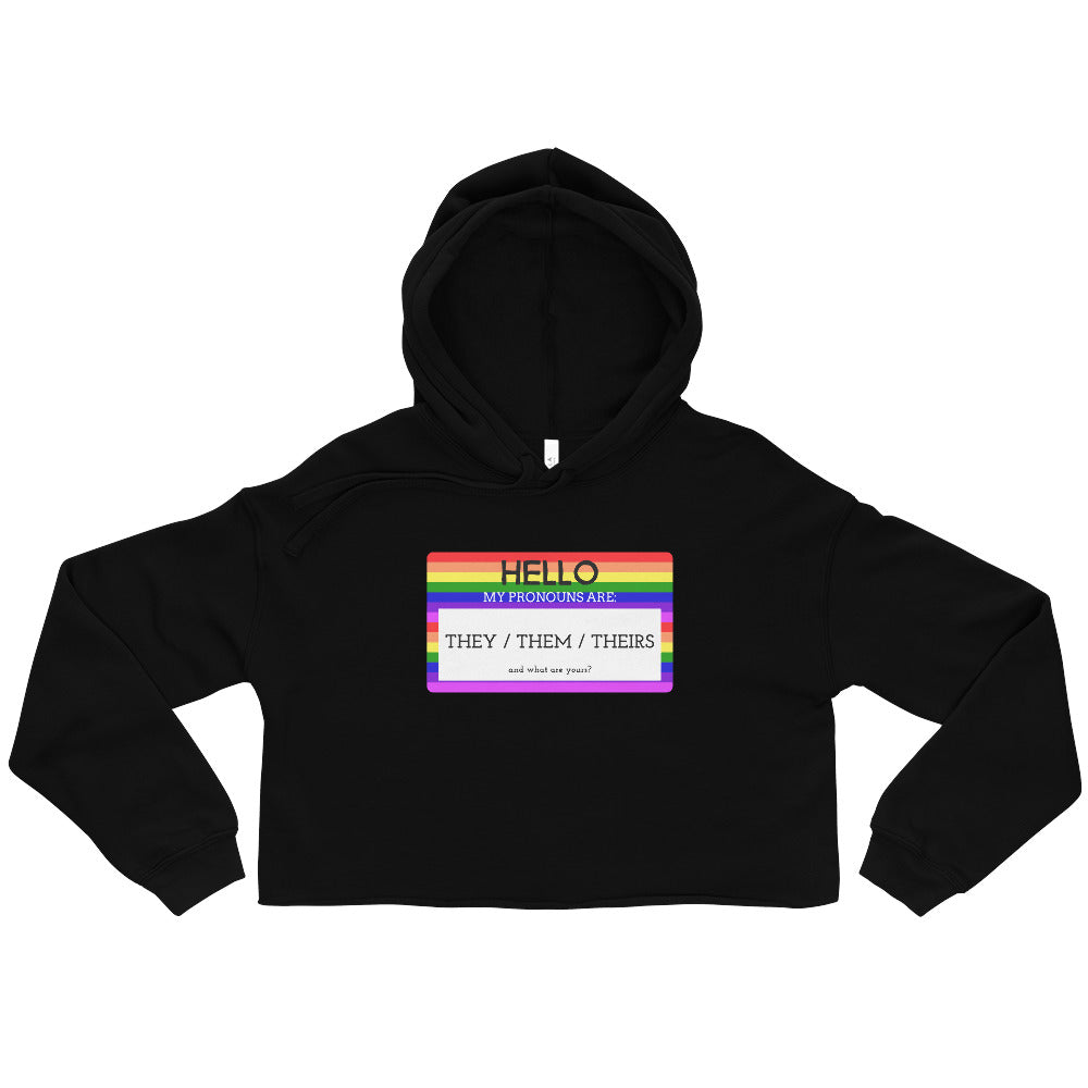 Hello My Pronouns Are They / Them / Theirs Crop Hoodie
