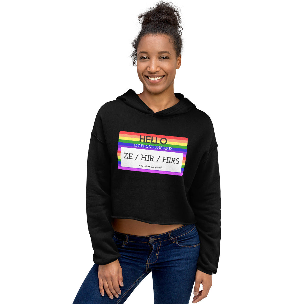 Hello My Pronouns Are Ze / Hir / Hirs Crop Hoodie
