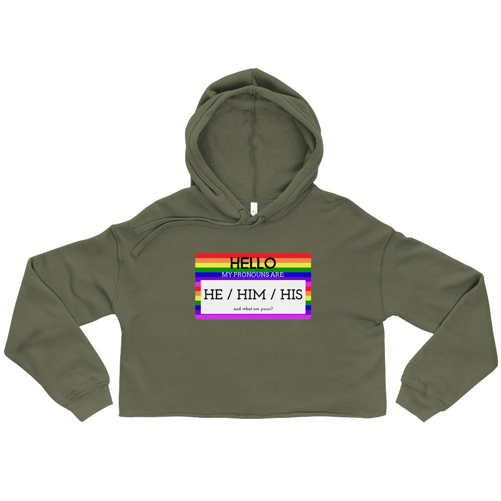 Hello My Pronouns Are He / Him / His Crop Hoodie