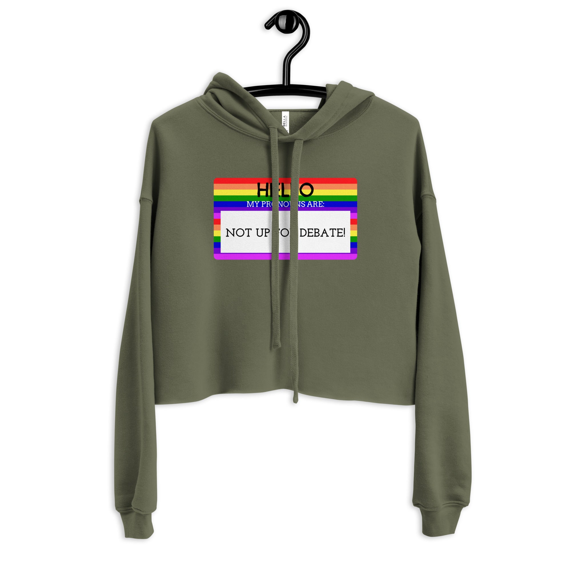 Hello My Pronouns Are Not Up For Debate Crop Hoodie