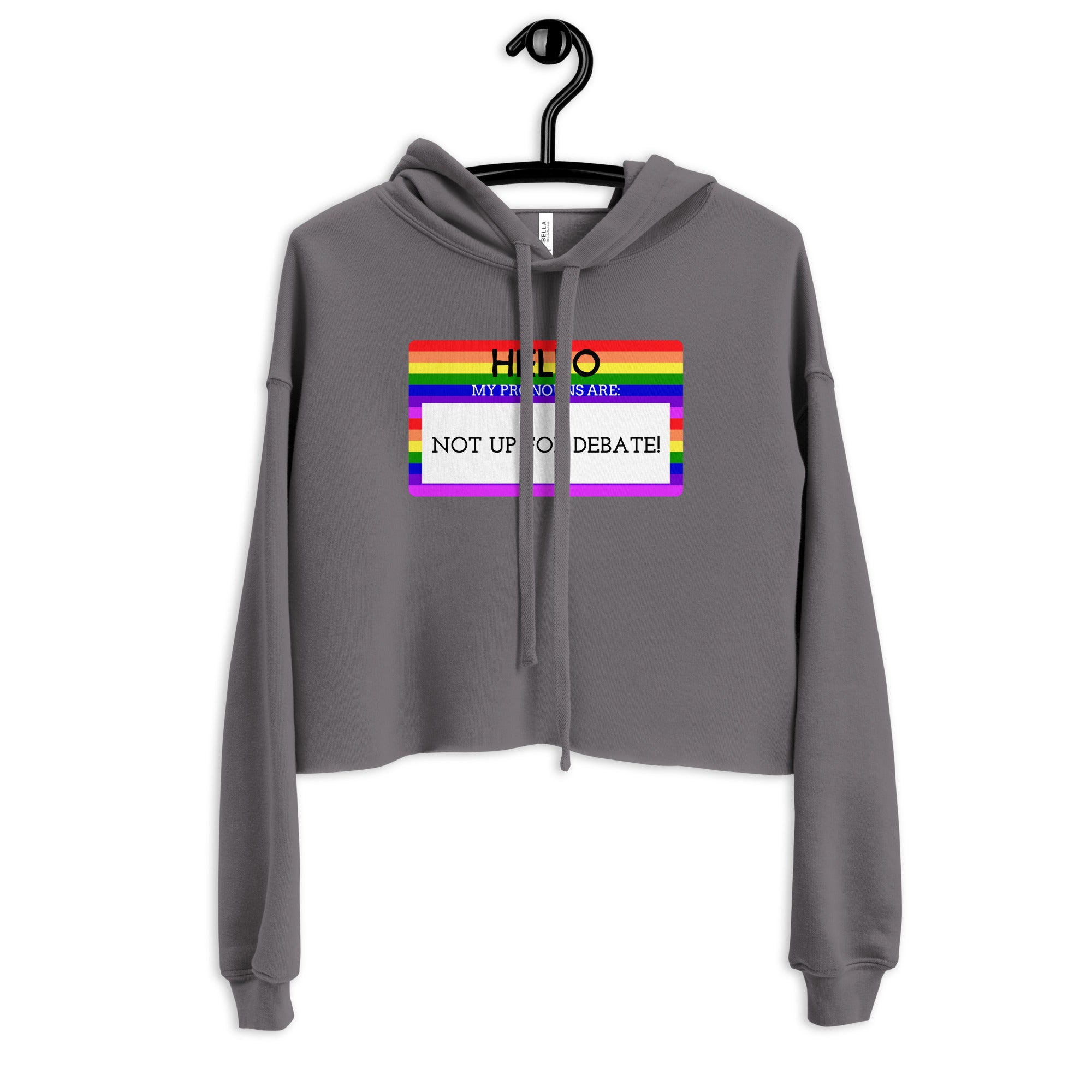 Hello My Pronouns Are Not Up For Debate Crop Hoodie