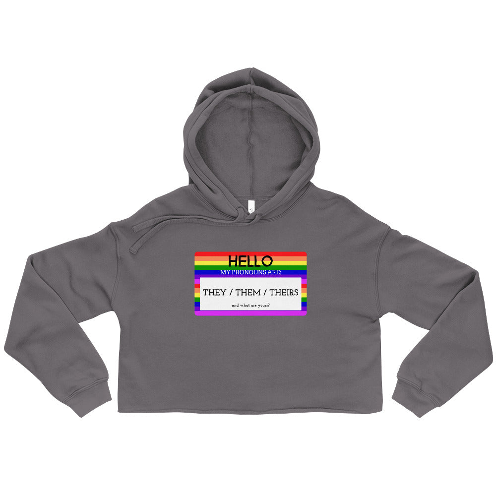 Hello My Pronouns Are They / Them / Theirs Crop Hoodie
